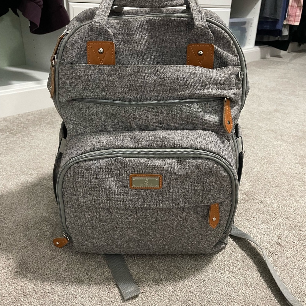 Gray Baby Bag with Durable Fabric and Padded Straps